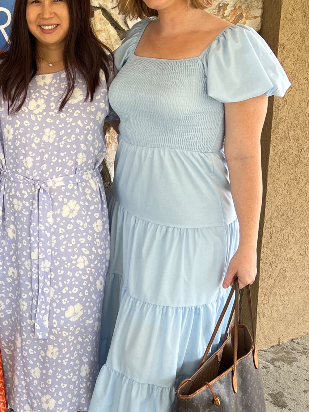 Light Blue Puff-Sleeve Smocked Tiered Maxi Dress